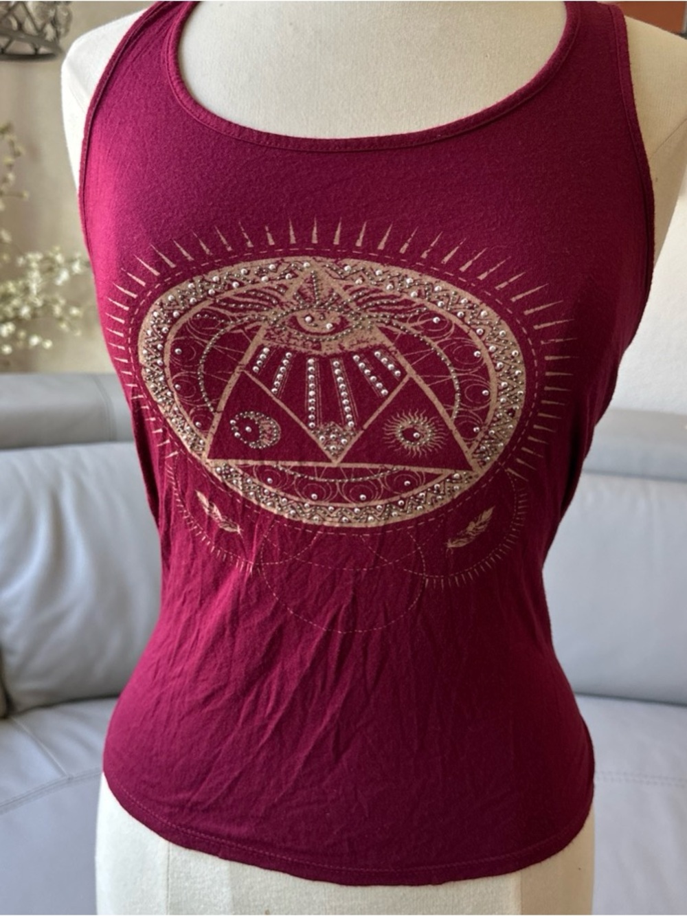 Charlotte Russe Jewel-Embellished Burgundy Tank Top